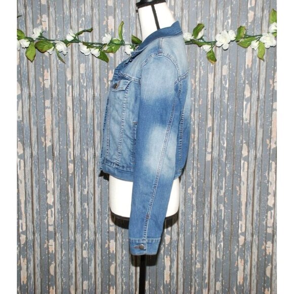 Papaya Ladies Denim Jean Jacket Size L Blue Classic Y2k Pockets Stretch Casual - Picture 5 of 9